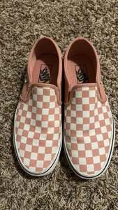 Vans Pink Checkerboard Slip-On Sneakers, size 9